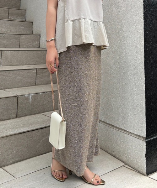 COLLAGE GALLARDAGALANTE（コラージュガリャルダガランテ）の「ラメカットIラインスカート/WEB限定（スカート・レディース・ネイビー/ゴールド/ブラック/シルバー・FREE）」の13枚目の写真