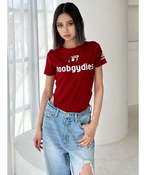 GYDA（ジェイダ）の「noobgydiesラウンドショートTシャツ（Tシャツ/カットソー・レディース・オフホワイト/ブラック/レッド・FREE）」の3枚目の写真