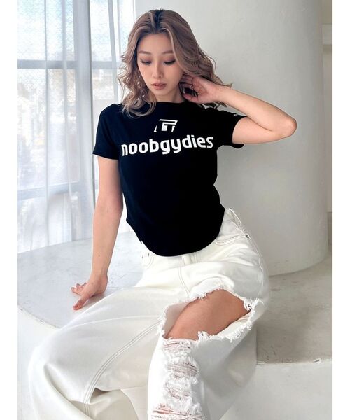 GYDA（ジェイダ）の「noobgydiesラウンドショートTシャツ（Tシャツ/カットソー・レディース・オフホワイト/ブラック/レッド・FREE）」の5枚目の写真