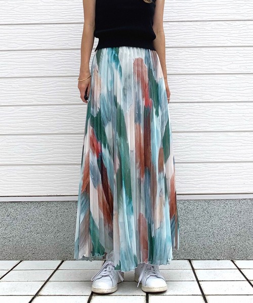 Q（キュー）の「ニュアンスカラープリーツスカート（スカート・レディース・イエロー系その他/グリーン系その他・MEDIUM）」の3枚目の写真