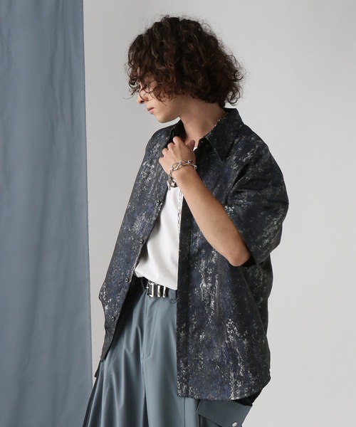 HARE（ハレ）の「アブストラクトラメジャガードシャツ(HARE)（シャツ/ブラウス・メンズ・ブルー/ブラック・FREE）」の9枚目の写真