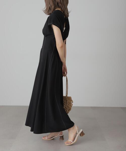 FREE'S MART（フリーズマート）の「【3サイズ展開XS-M】ウエストシェイプ配色ステッチワンピース【低身長サイズ有】（ワンピース・レディース・イエロー/ホワイト/ブラウン/ブラック・X-SMALL/SMALL/MEDIUM）」の7枚目の写真