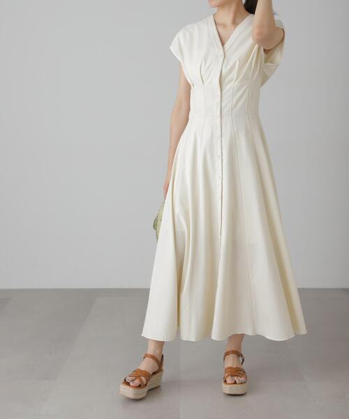 FREE'S MART（フリーズマート）の「【3サイズ展開XS-M】ウエストシェイプ配色ステッチワンピース【低身長サイズ有】（ワンピース・レディース・イエロー/ホワイト/ブラウン/ブラック・X-SMALL/SMALL/MEDIUM）」の20枚目の写真