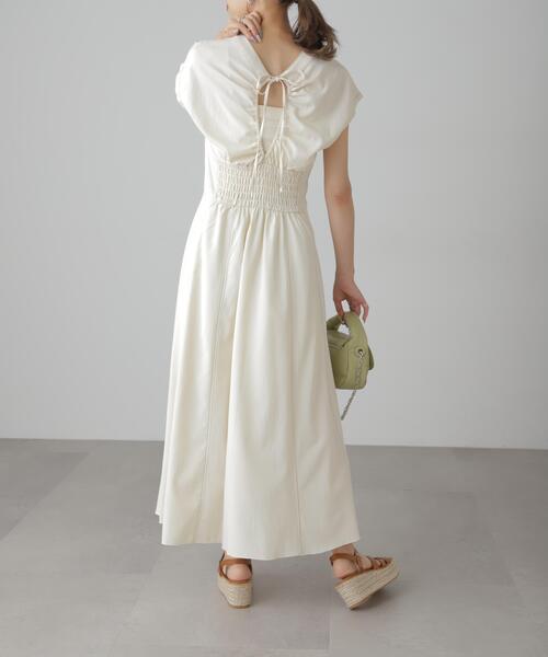 FREE'S MART（フリーズマート）の「【3サイズ展開XS-M】ウエストシェイプ配色ステッチワンピース【低身長サイズ有】（ワンピース・レディース・イエロー/ホワイト/ブラウン/ブラック・X-SMALL/SMALL/MEDIUM）」の18枚目の写真