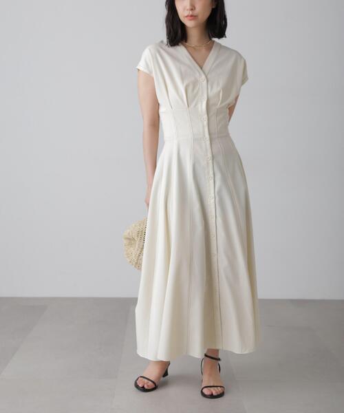 FREE'S MART（フリーズマート）の「【3サイズ展開XS-M】ウエストシェイプ配色ステッチワンピース【低身長サイズ有】（ワンピース・レディース・イエロー/ホワイト/ブラウン/ブラック・X-SMALL/SMALL/MEDIUM）」の15枚目の写真