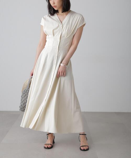 FREE'S MART（フリーズマート）の「【3サイズ展開XS-M】ウエストシェイプ配色ステッチワンピース【低身長サイズ有】（ワンピース・レディース・イエロー/ホワイト/ブラウン/ブラック・X-SMALL/SMALL/MEDIUM）」の14枚目の写真