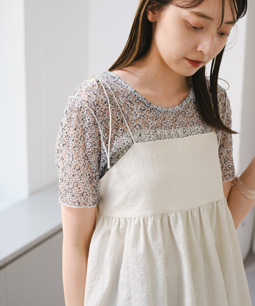 Kastane（カスタネ）の「*【リバーシブル】レースフラワープリントTEE（Tシャツ/カットソー・レディース・ホワイト/サックスブルー・FREE）」の4枚目の写真