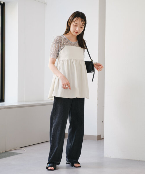 フラワープリントTEE セール】【リバーシブル】レースフラワープリントTEE（Tシャツ