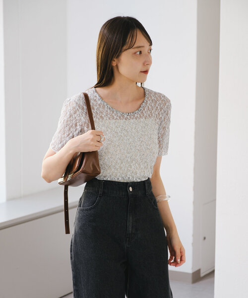 Kastane（カスタネ）の「*【リバーシブル】レースフラワープリントTEE（Tシャツ/カットソー・レディース・ホワイト/サックスブルー・FREE）」の13枚目の写真