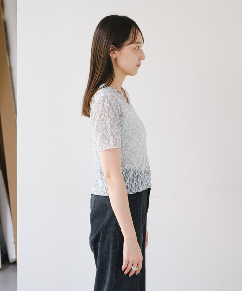 Kastane（カスタネ）の「*【リバーシブル】レースフラワープリントTEE（Tシャツ/カットソー・レディース・ホワイト/サックスブルー・FREE）」の15枚目の写真