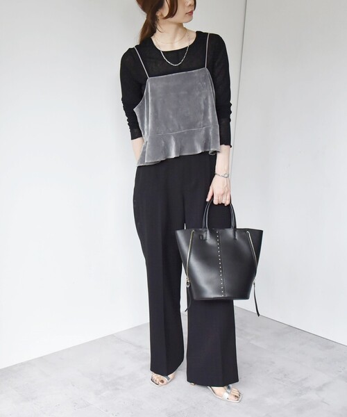 quaranciel(カランシエル)の「quaranciel:〈手洗い可能〉フロッキー ペプラム キャミソール(キャミソール・レディース・ブラック/グレー・ONE SIZE)」の3枚目の写真