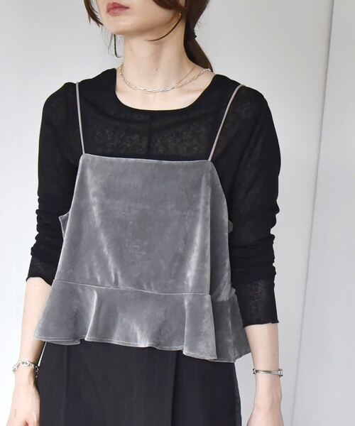 quaranciel(カランシエル)の「quaranciel:〈手洗い可能〉フロッキー ペプラム キャミソール(キャミソール・レディース・ブラック/グレー・ONE SIZE)」の5枚目の写真