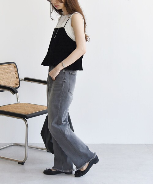 quaranciel(カランシエル)の「quaranciel:〈手洗い可能〉フロッキー ペプラム キャミソール(キャミソール・レディース・ブラック/グレー・ONE SIZE)」の8枚目の写真