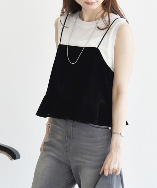 quaranciel(カランシエル)の「quaranciel:〈手洗い可能〉フロッキー ペプラム キャミソール(キャミソール・レディース・ブラック/グレー・ONE SIZE)」の9枚目の写真