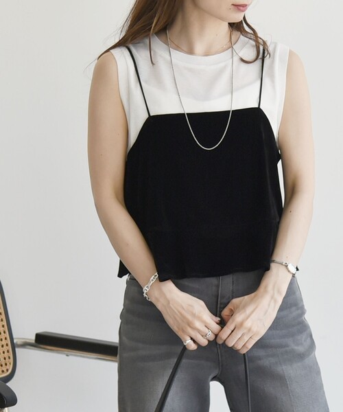 quaranciel(カランシエル)の「quaranciel:〈手洗い可能〉フロッキー ペプラム キャミソール(キャミソール・レディース・ブラック/グレー・ONE SIZE)」の10枚目の写真