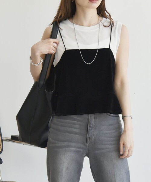 quaranciel(カランシエル)の「quaranciel:〈手洗い可能〉フロッキー ペプラム キャミソール(キャミソール・レディース・ブラック/グレー・ONE SIZE)」の11枚目の写真