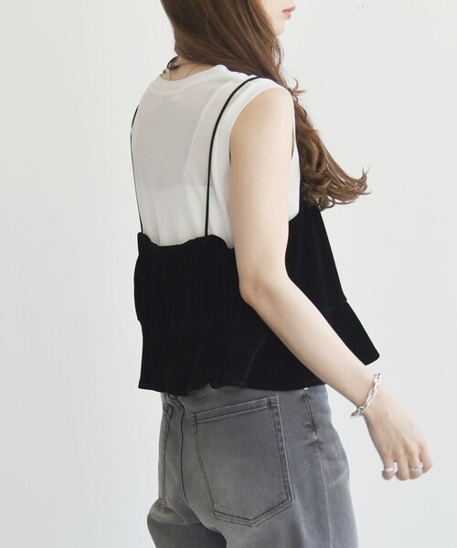 quaranciel(カランシエル)の「quaranciel:〈手洗い可能〉フロッキー ペプラム キャミソール(キャミソール・レディース・ブラック/グレー・ONE SIZE)」の12枚目の写真