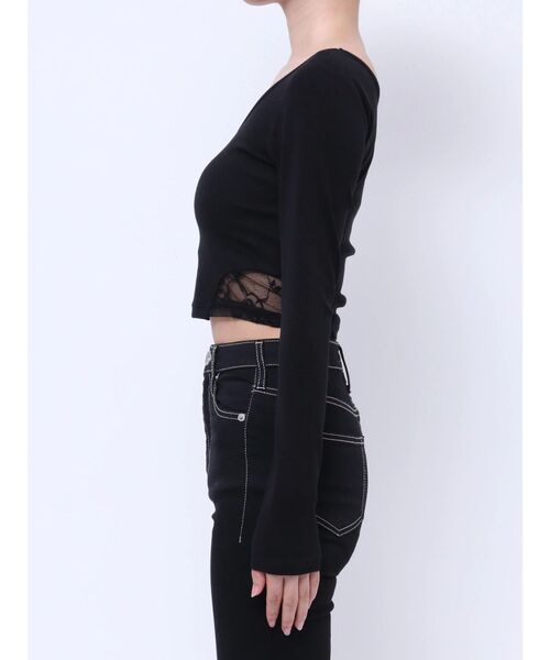 GYDA（ジェイダ）の「SIDEレースドッキングショートロンT（Tシャツ/カットソー・レディース・ブラック/オフホワイト・FREE）」の19枚目の写真