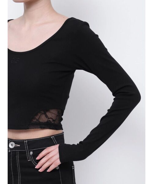 GYDA（ジェイダ）の「SIDEレースドッキングショートロンT（Tシャツ/カットソー・レディース・ブラック/オフホワイト・FREE）」の22枚目の写真