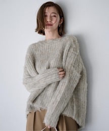 モヘアタッチボートネックニット