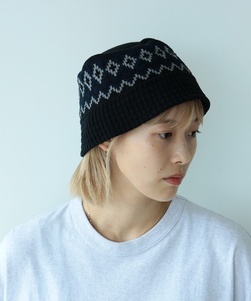 BEAMS（ビームス）の「ジャカードニット バケット ハット（ハット・メンズ・ブラック/オフホワイト/ネイビー・ONE SIZE）」の14枚目の写真