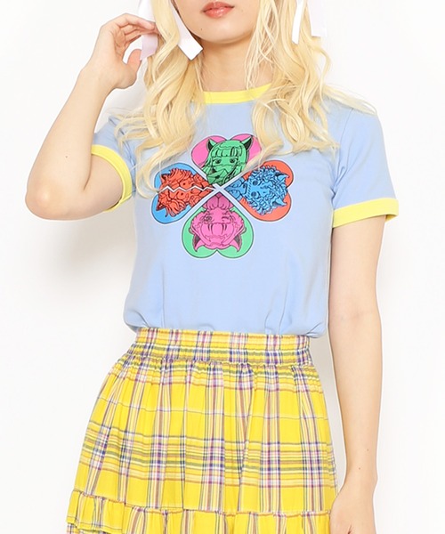 PUNYUS（プニュズ）の「恋愛しようぜ若者コンパクトリンガーＴシャツ（Tシャツ/カットソー・レディース・ブラック/サックスブルー/ホワイト・1/2/3/4）」の4枚目の写真