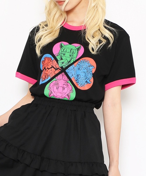 PUNYUS（プニュズ）の「恋愛しようぜ若者コンパクトリンガーＴシャツ（Tシャツ/カットソー・レディース・ブラック/サックスブルー/ホワイト・1/2/3/4）」の8枚目の写真