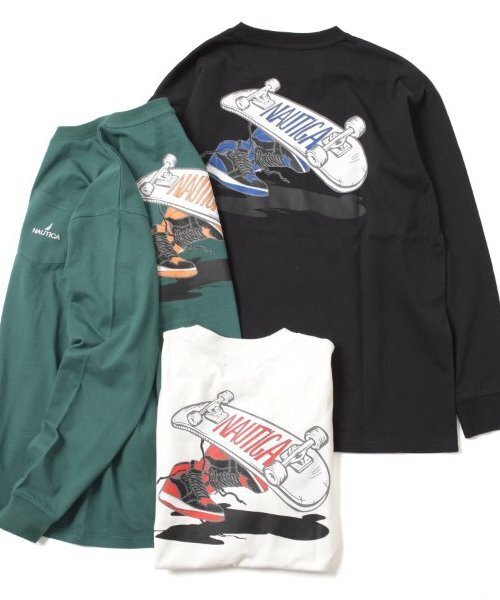 NAUTICA(ノーティカ)の「【大人向けサイズあり】【NAUTICA】バックスケーターロゴ長袖Tシャツ(Tシャツ/カットソー・キッズ・ブラック/ホワイト/グリーン・M/L/XL)」の11枚目の写真