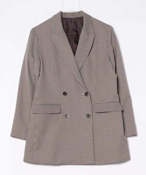 m.f.editorial(エムエフエディトリアル)の「【UVカット 表地ストレッチ ウォッシャブル イージーケア】m.f.エディトリアル レディース ガンクラブチェック柄 ダブルジャケット(セットアップ可能)(スーツジャケット・レディース・ダークウッド・MEDIUM/LARGE)」の10枚目の写真