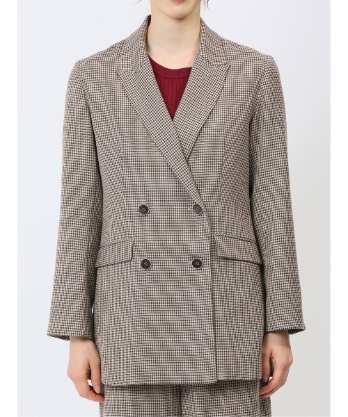m.f.editorial(エムエフエディトリアル)の「【UVカット 表地ストレッチ ウォッシャブル イージーケア】m.f.エディトリアル レディース ガンクラブチェック柄 ダブルジャケット(セットアップ可能)(スーツジャケット・レディース・ダークウッド・MEDIUM/LARGE)」の4枚目の写真