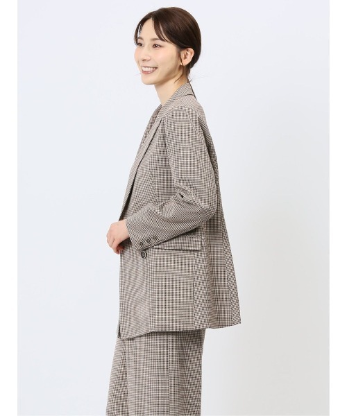 m.f.editorial(エムエフエディトリアル)の「【UVカット 表地ストレッチ ウォッシャブル イージーケア】m.f.エディトリアル レディース ガンクラブチェック柄 ダブルジャケット(セットアップ可能)(スーツジャケット・レディース・ダークウッド・MEDIUM/LARGE)」の16枚目の写真