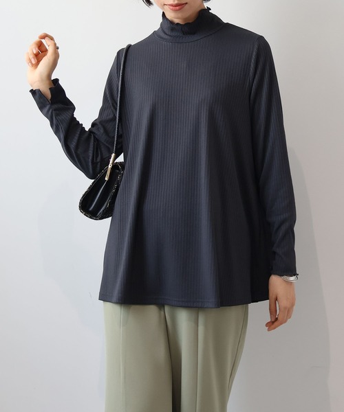 leswel(レスウェル)の「【L~5L 大きいサイズ】ランダムテレコハイネックカットソー(Tシャツ/カットソー・レディース・グリーン/チャコールグレー/クリーム・LL/3L/4L/5L/L)」の9枚目の写真