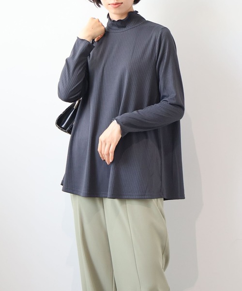 leswel(レスウェル)の「【L~5L 大きいサイズ】ランダムテレコハイネックカットソー(Tシャツ/カットソー・レディース・グリーン/チャコールグレー/クリーム・LL/3L/4L/5L/L)」の12枚目の写真