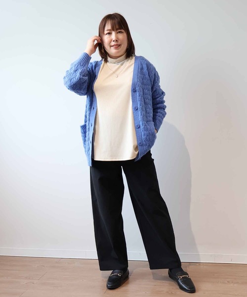 leswel(レスウェル)の「【L~5L 大きいサイズ】ランダムテレコハイネックカットソー(Tシャツ/カットソー・レディース・グリーン/チャコールグレー/クリーム・LL/3L/4L/5L/L)」の6枚目の写真