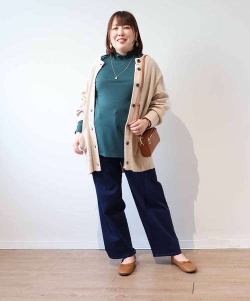 leswel(レスウェル)の「【L~5L 大きいサイズ】ランダムテレコハイネックカットソー(Tシャツ/カットソー・レディース・グリーン/チャコールグレー/クリーム・LL/3L/4L/5L/L)」の8枚目の写真