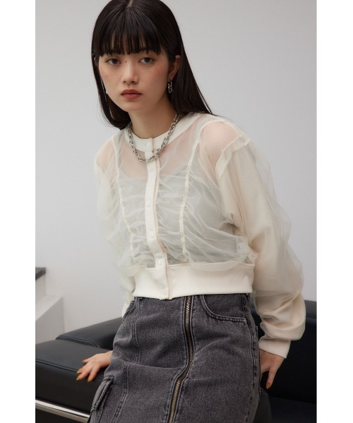 AZUL by moussy(アズールバイマウジー)の「チュールドッキングカーディガン(カーディガン/ボレロ・レディース・グレー/ブラック/アイボリー・FREE)」の5枚目の写真