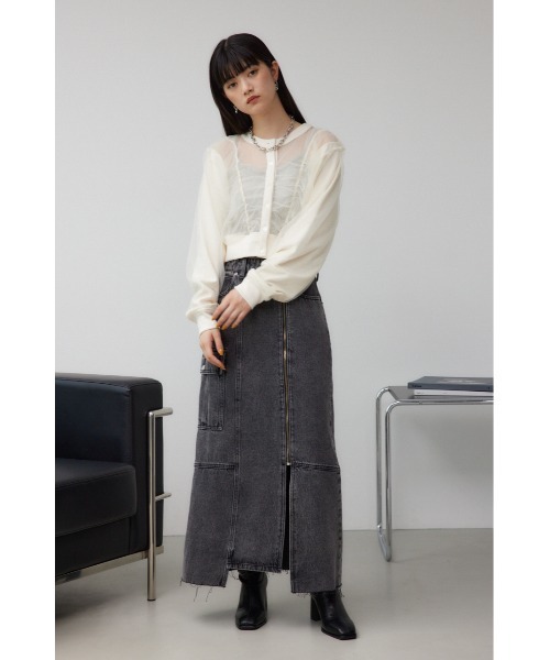 AZUL by moussy(アズールバイマウジー)の「チュールドッキングカーディガン(カーディガン/ボレロ・レディース・グレー/ブラック/アイボリー・FREE)」の6枚目の写真