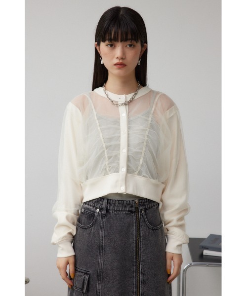 AZUL by moussy(アズールバイマウジー)の「チュールドッキングカーディガン(カーディガン/ボレロ・レディース・グレー/ブラック/アイボリー・FREE)」の7枚目の写真