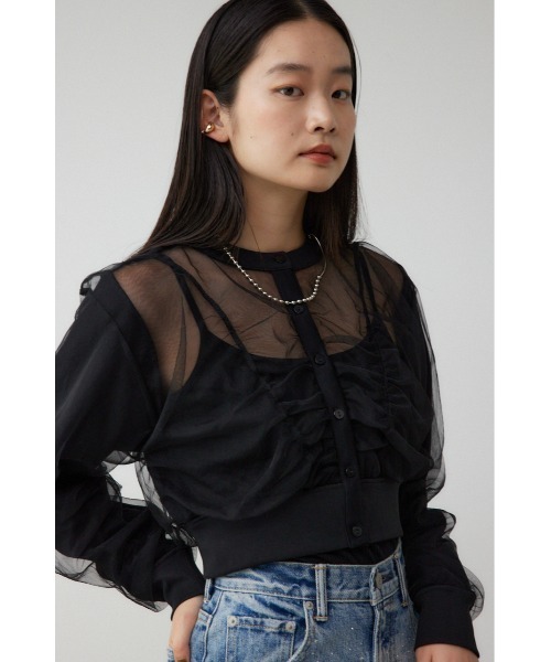 AZUL by moussy(アズールバイマウジー)の「チュールドッキングカーディガン(カーディガン/ボレロ・レディース・グレー/ブラック/アイボリー・FREE)」の15枚目の写真