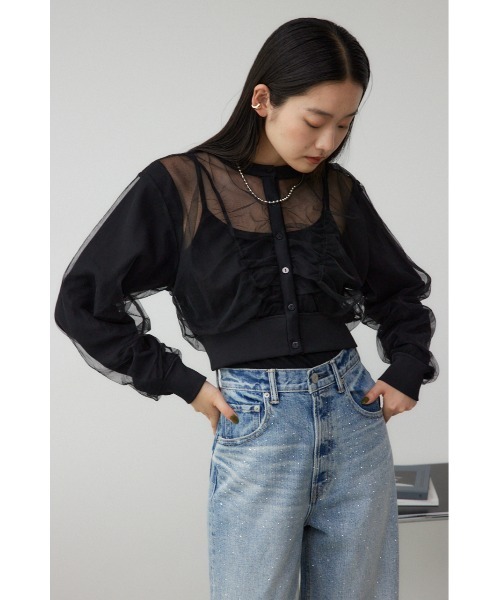 AZUL by moussy(アズールバイマウジー)の「チュールドッキングカーディガン(カーディガン/ボレロ・レディース・グレー/ブラック/アイボリー・FREE)」の16枚目の写真