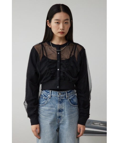 AZUL by moussy(アズールバイマウジー)の「チュールドッキングカーディガン(カーディガン/ボレロ・レディース・グレー/ブラック/アイボリー・FREE)」の18枚目の写真