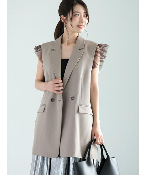 Te chichi(テチチ)の「チュールドッキングジレ(ベスト・レディース・ブラック/モカ・F)」の3枚目の写真