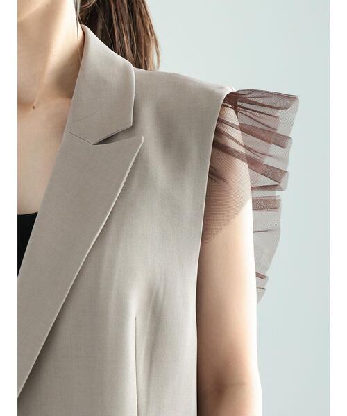 Te chichi(テチチ)の「チュールドッキングジレ(ベスト・レディース・ブラック/モカ・F)」の7枚目の写真