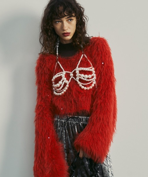 uyu.(ウユ)の「Sequin Shaggy Knit Pullover / スパンコールシャギーニットプルオーバー【uyu./ウユ】(ニット/セーター・レディース・ホワイト/レッド/ブルー/ブラック・FREE)」の1枚目の写真