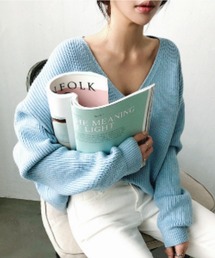 a lot of love | ゆるめVネック ドロップショルダーニット(ニット/セーター)