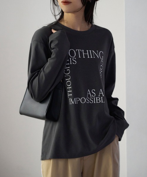 新品　ドライな質感　ロゴ プリント　柔らかな　ロング　Tシャツ ドライタッチコットンロゴプリントTシャツ(980-29109)(980-29110
