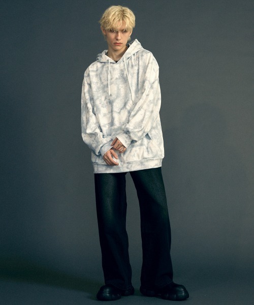 セール】Marble pattern oversized pullover hoodie / マーブル