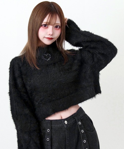 Deviants(ディビアンツ)の「クロップドシャギーニット(ニット/セーター・レディース・グレー/ブラック/ホワイト・FREE)」の1枚目の写真