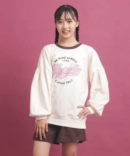 PINK-latte（ピンクラテ）の「◆【セットアップ】コットンミニ裏毛プルオーバー＆ショートパンツ（セットアップ・キッズ・ブラック/アイボリー/ライトグレー・16/14/13/15 ）」の2枚目の写真