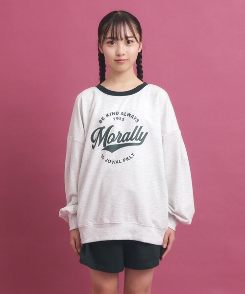 PINK-latte（ピンクラテ）の「◆【セットアップ】コットンミニ裏毛プルオーバー＆ショートパンツ（セットアップ・キッズ・ブラック/アイボリー/ライトグレー・16/14/13/15 ）」の4枚目の写真